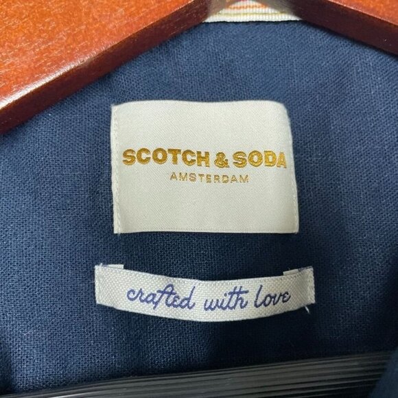 Scotch & Soda Blue Short Sleeve Linen Blend Button-Up Shirt L a1399 - Picture 3 of 7